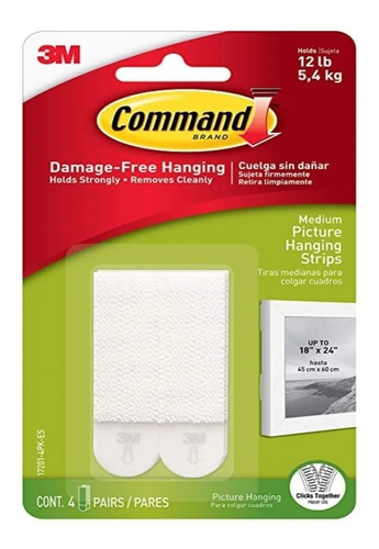 Tiras Para Colgar Cuadros 3m Medium Command + Pack X 4 Tiras