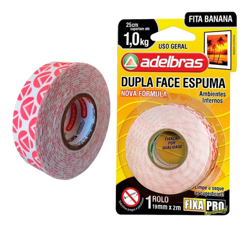 Fita Banana Dupla Face Espuma Fixa Pro 19mmx2m