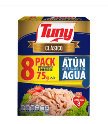 Atún En Agua Tuny Pouch Clásico 8 Pzas De 75 G C/u