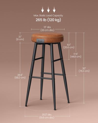Juego De 2 Taburetes De Bar Modernos Sin Espalda 76 Cm