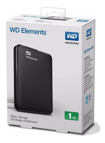 Disco duro externo Western Digital WD Elements Portable WDBUZG0010BBK 1TB negro