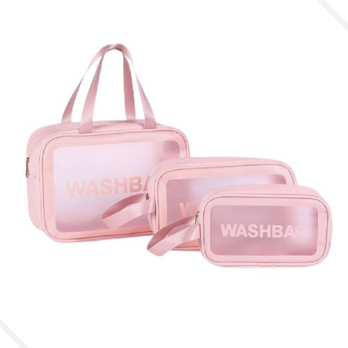 Kit 3x Necessaires Bolsa Viagem Mala Organizador De Objetos Cor Rosa