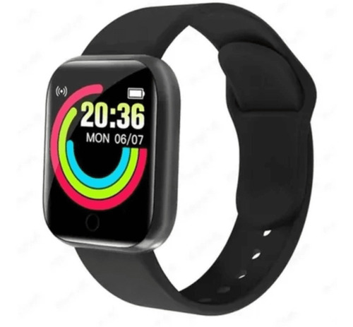 Smartwatch D20 Y68 Y68 1.3" caja 44mm de  abs  negra, malla  negra de  silicona liso y bisel  negro de  plástico