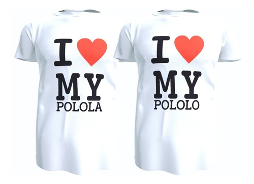 Pack 2 Poleras Parejas, I Love Pololos, Amor, 100% Algodon