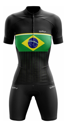 Conjunto Ciclismo Feminino Brasil Camisa + Bermuda Espuma