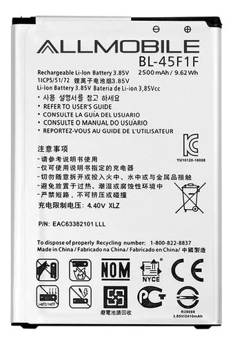 Pila Remplazo Litio Bl-45f1f Para LG K9 2017 X230 X240 E/g