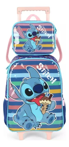 comprar Kit Mochila De Rodinhas E Lancheira Stitch Azul Luxcel