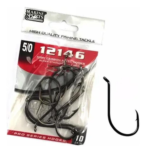 Anzol Pesca Marine Sports 12146 N°5/0 (3,7cm) Black 10 Peças