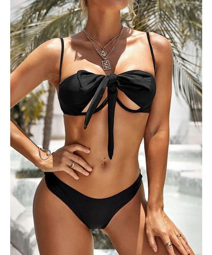 Conjunto De Bikini Push Up Halter Cruzado For Mujer