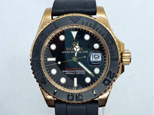 Reloj Yacht Master Color Negro-oro Rosa  Con Estuc 26655-02u