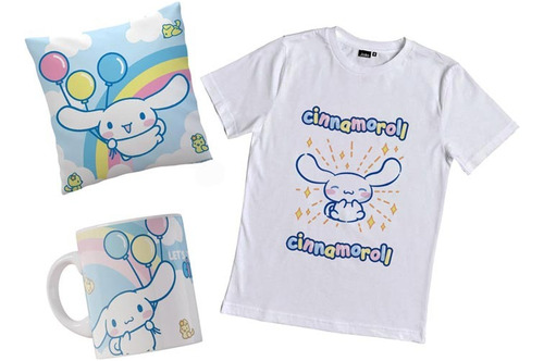 Combo Remera Cinnamoroll Kitty Con Taza Y Almohada 