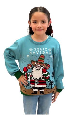 Imagen 2 de 6 de Sueter Navideño / Ugly Sweater Niños Con Santa Mexicano