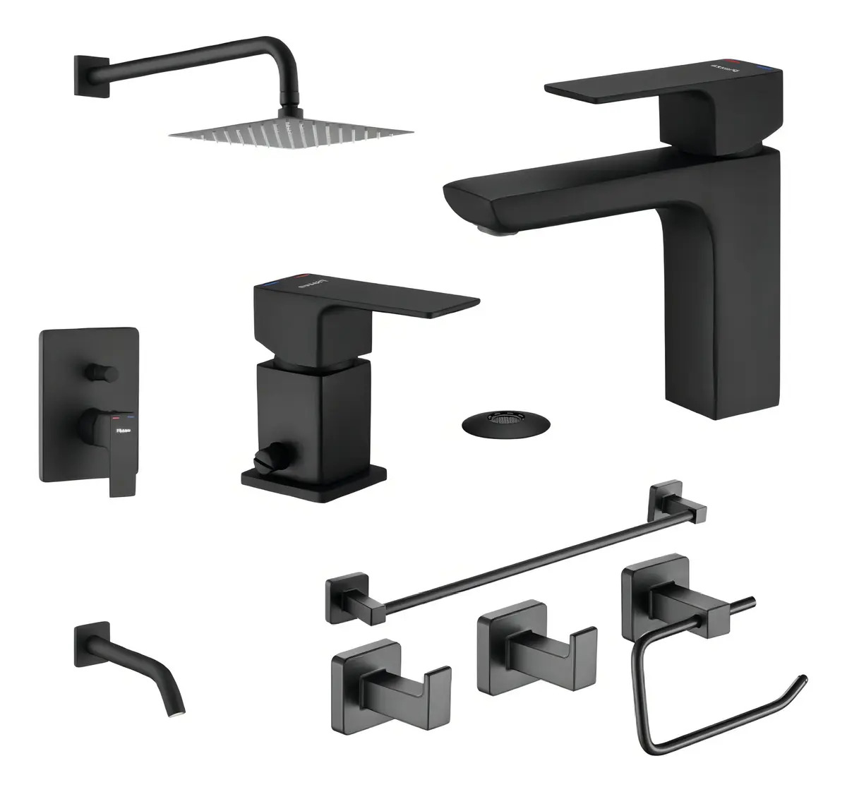 Juego Grifería Arq Negro De Baño 10400 10404 10406 73028ne Accesorios Cube 4 Piezas Griferia Lavatorio Bidet Ducha
