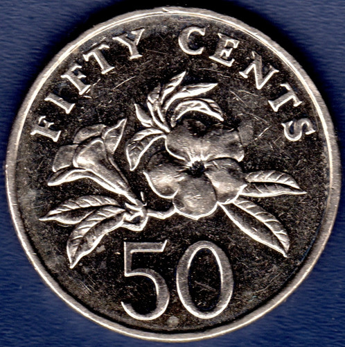 50 Cents 1995 Moneda De Singapur Flor De Allamanda Amarilla