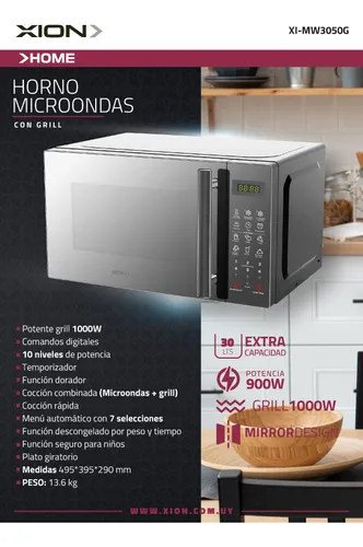 Microondas Digital Con Grill Xion 30 Litros Xi-mw3050g