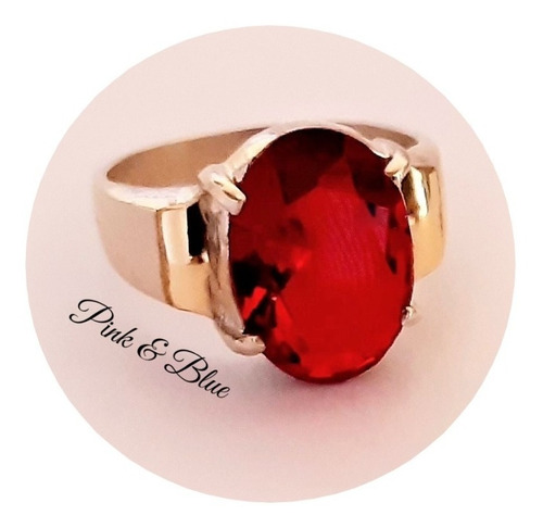 Anillo Piedra Cubic Roja - Plata 925 Y Oro - Medida 17