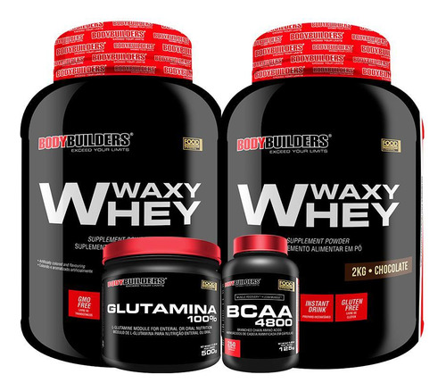 Kit 2 Whey Protein Waxy Whey 2kg+ Glutamina 500g