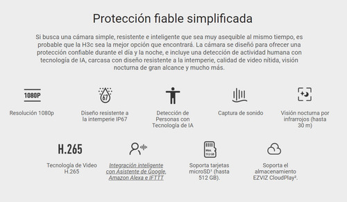 Imagen 2 de 10 de Cámara Seguridad Wifi Ezviz H3c 2mp Exterior Visión Nocturna