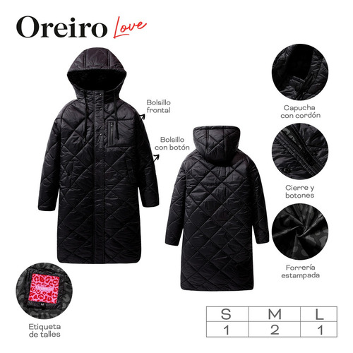Campera Puffer Oreiro Abrigo Acolchado Larga Aisla Relleno