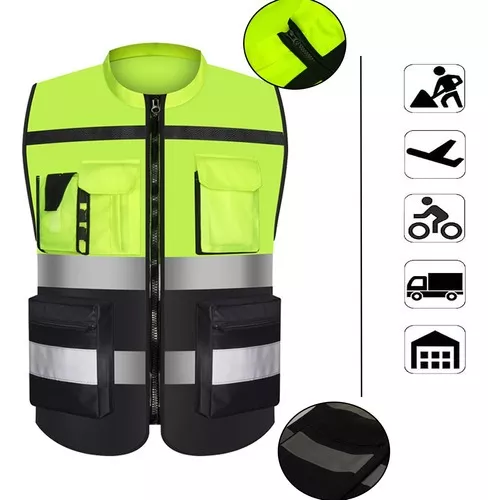 Chaleco de seguridad reflectante de alta visibilidad con 5 bolsillos,  chaleco amarillo de seguridad para hombres, mujeres, niños, topógrafos