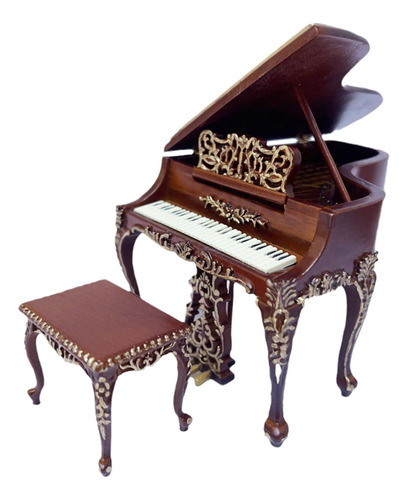 Modelo De Piano En Miniatura Con Taburete, 1/12 Dollhouse Mi