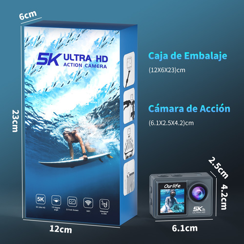 Cámara De Acción 5k Ourlife M40r Pantalla Dual 32gb Tf