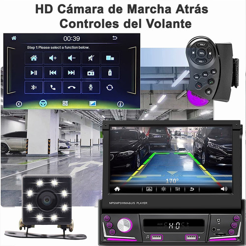 Autoestéreo 1 Din Retráctil 7 Pulgadas Enlace Espejo Cámara