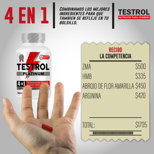 Testrol Platinum 4en1 Potenciador Masculino Natural 90 Caps Sabor CAPSULAS