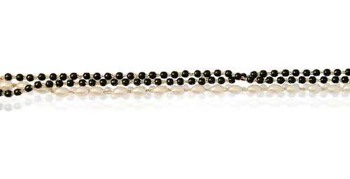 Pulsera Brazalete Perlas Negras Oro 18k Lam Largo 25 Cm #312