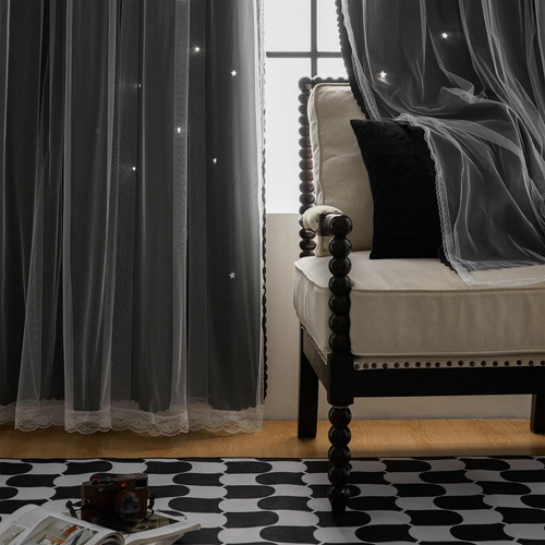 Y 2pzs Cortinas Black Out Decorativas Con Estrellas