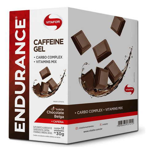 Endurance Caffeine Gel Vitafor Caixa 12 Sachês Choco Belga