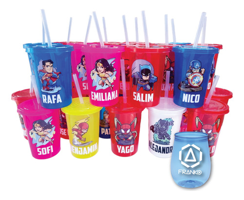 Vasos Decorados Superheroes 50 Pzas Reusable Con Popote