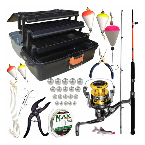 Kit De Pesca Com Maleta Molinete Vara Boias Acessórios