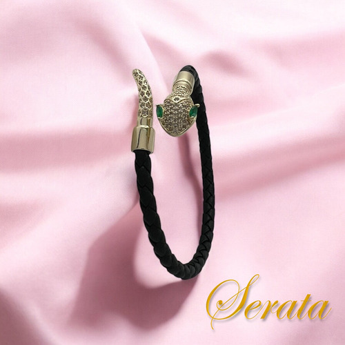 Pulsera Mujer Brazalete Serpiente Cuero Zirconia Caja Serata Negro 6 Cm 20 Cm