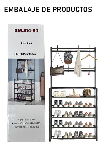 Perchero Zapatera 2 En 1 Organizador Rack Estante Ganchos