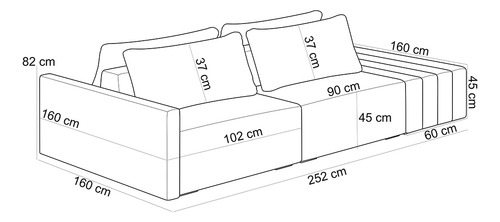 Sofá Ilha Modular Para Sala 252cm com Puff Dublin K01 Veludo Rosê e Sintético Preto