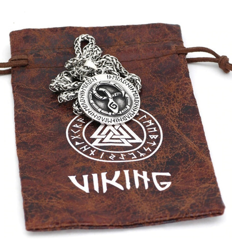 Imagen 3 de 6 de Collar Vikingo Serpiente Amuleto Acero Inoxidable Hombre