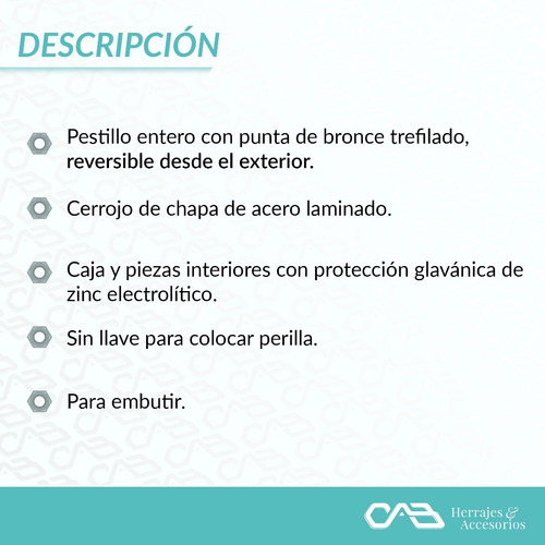 Cerradura Para Puerta Placa Interior Baño Kallay 505