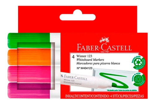 Marcador Para Pizarra × 4 Faber Castell Winner 123 
