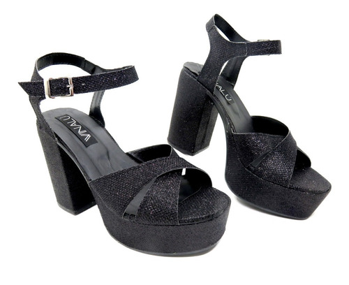 Imagen 3 de 6 de Sandalias Plataforma Vestir Fiesta Mujer Taco Ancho 10.5 Cm