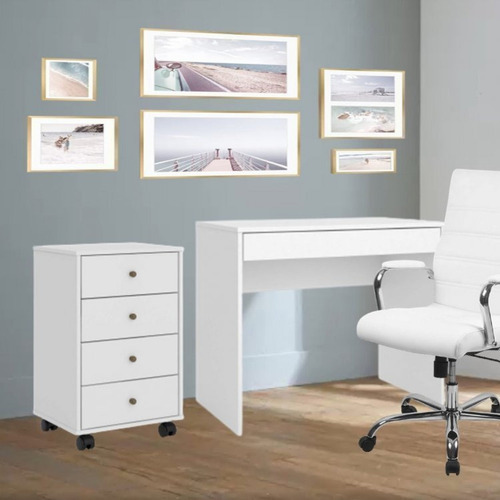 Conjunto Home Office 2 Peças Escrivaninha Facility E Cor Branco