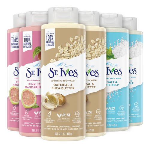 Body Wash St. Ives Variety Pack, Avena Calmante, 480 Ml, 6 U