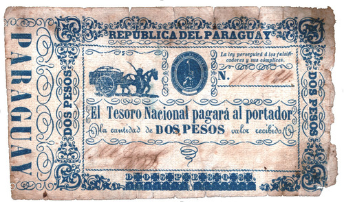 Paraguay Billete De 2 Pesos Del Año 1865 - Pick #22