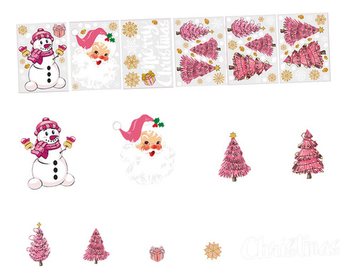 6 Pegatinas Navideñas De Color Rosa Para Ventana,