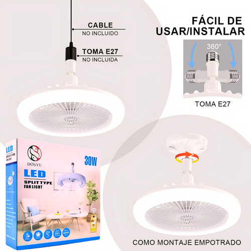 Ventilador de techo Dosyu DY-FL02-CV con 5 palas de Plástico color blanco estructura color blanco, 25cm de diámetro 50 Hz/60 Hz