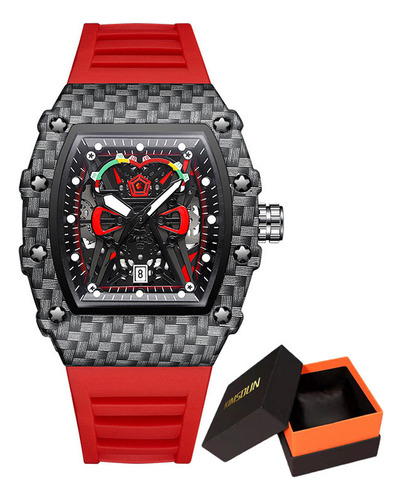 Relógios de calendário luminoso Kimsdun para homens Negoc Strap Color Red Bezel Color Black