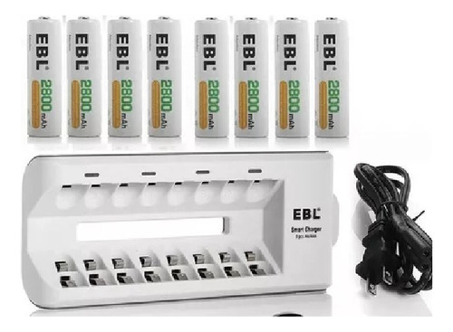 Cargador Con 8 Baterías Aa Recargable 2800mah Ebl