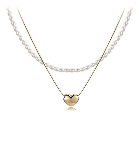 Collar De Mujer Forma De Corazon Con Perlas , Plata Ley925 