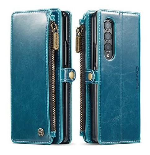 Funda Para Samsung Galaxy Z Fold 3 -billetera Cuero Azul