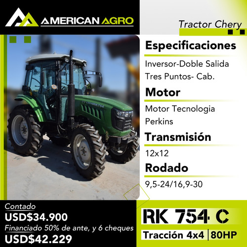 Tractor Cabina 4x4 80hp Chery Tipo Jhon Deere - Financiado